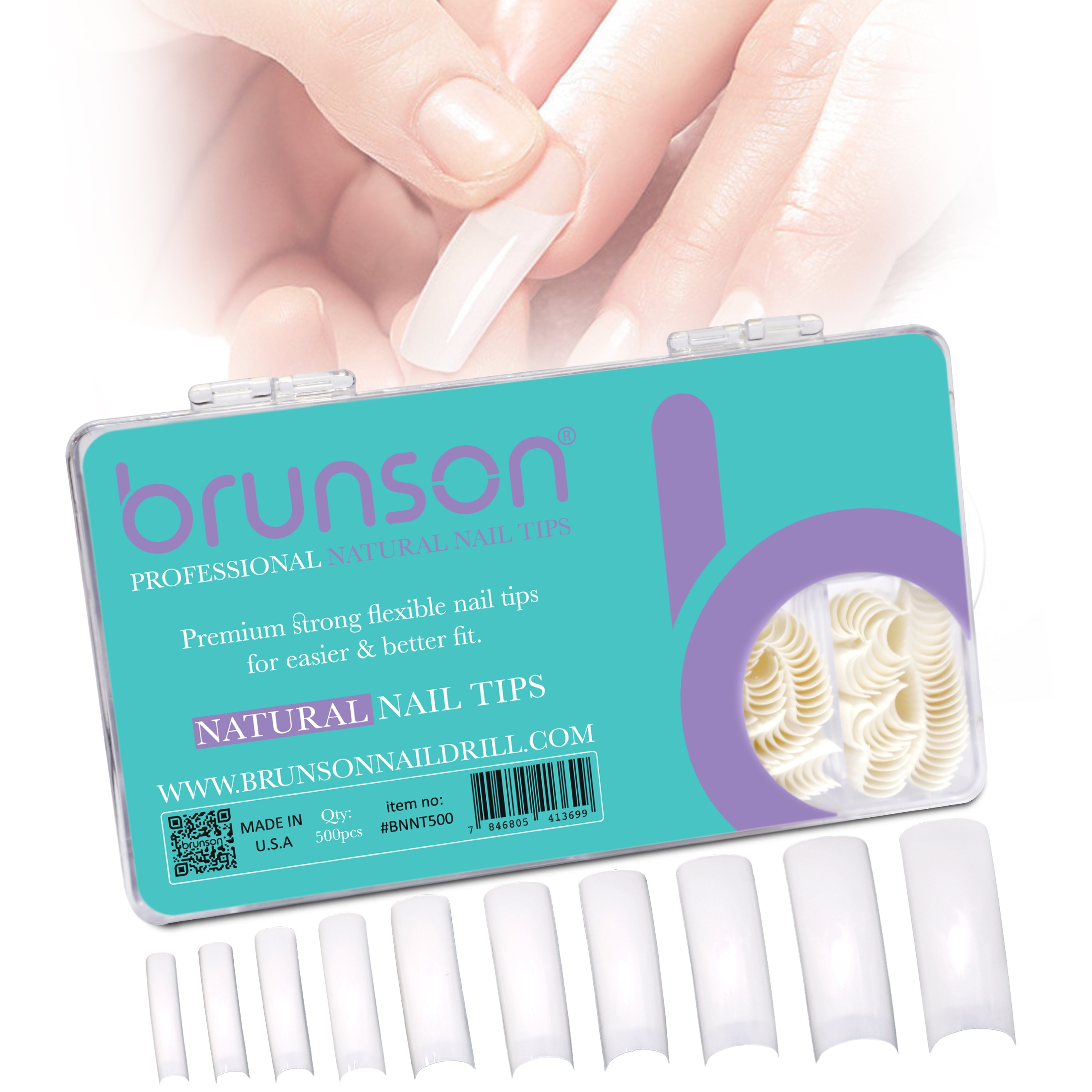 Natural Fake Nail Tips Box of 10 Sizes 500pcs with Nail Glue BNNT500