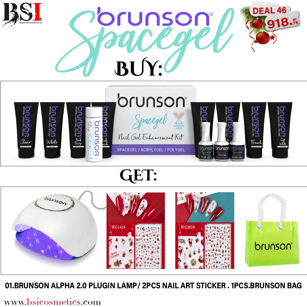 Deal 46: Buy Brunson Polygel Nail Kit & Get FREE Beach Bag + UV/LED Alpha Lamp + 2pcs Christmas Nail Art Stickers