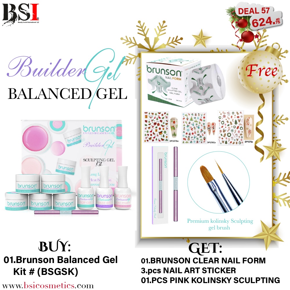 Deal 57: Buy Brunson Balanced Gel & Get FREE Nail Form, Christmas Nail Art Stickers & Nail Brush