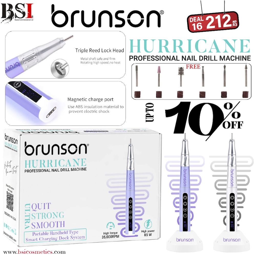 Deal 16: 10% OFF Brunson Hurricane Portable Nail Drill Machine + 1-Year Warranty & Drill Bits