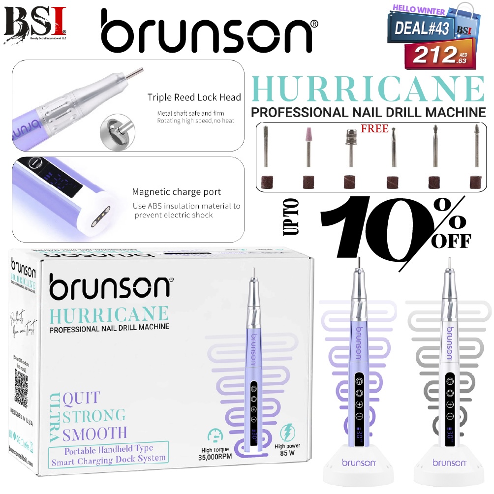 Deal 43: 10% OFF Brunson Hurricane Portable Nail Drill Machine + 1-Year Warranty & Drill Bits