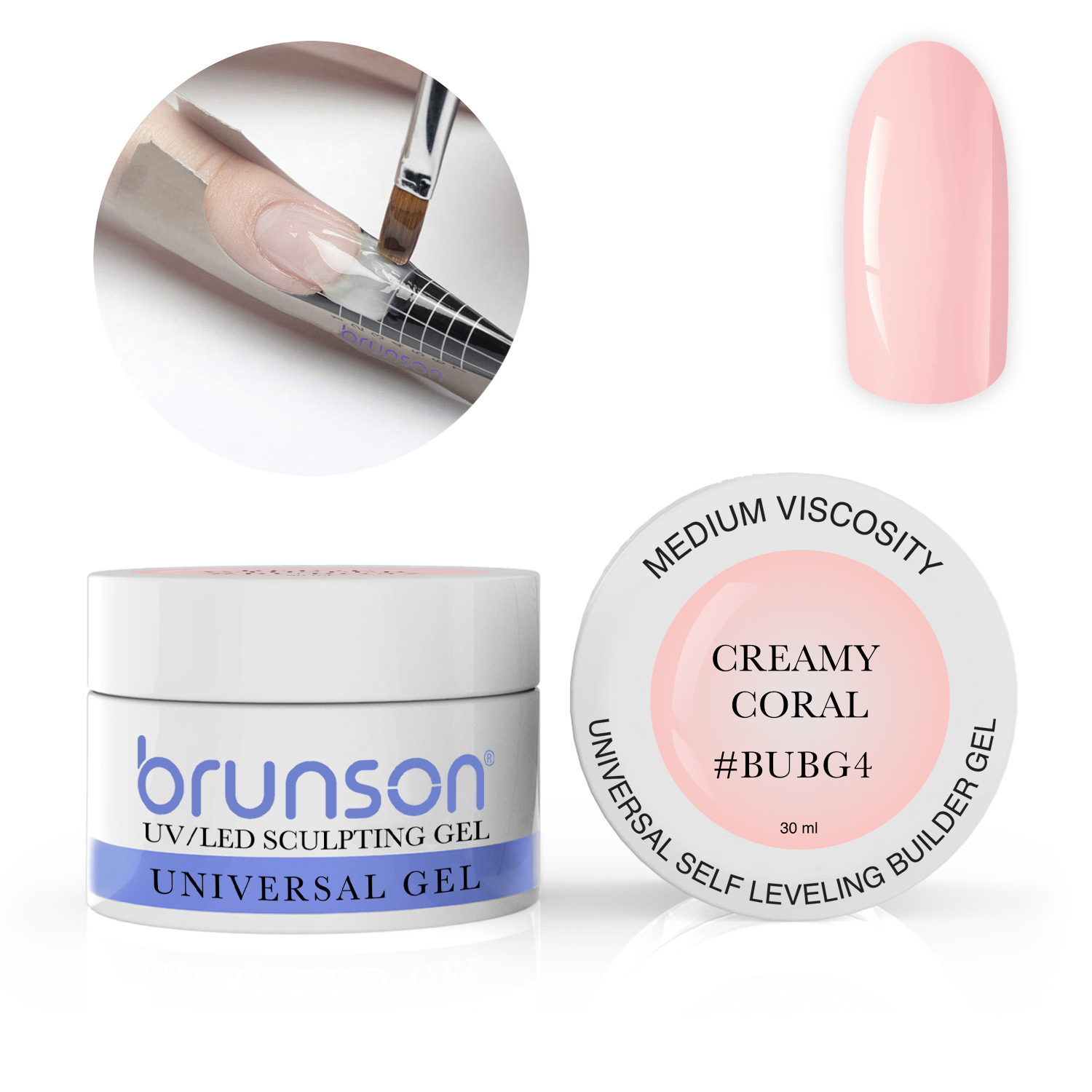 Brunson Universal Sculpting Gel – Medium Viscosity UV/LED Builder Gel for Nails | Self-Leveling Hard Gel for Extensions, Overlays & 3D Nail Art – TPO & HEMA Free BUBG4