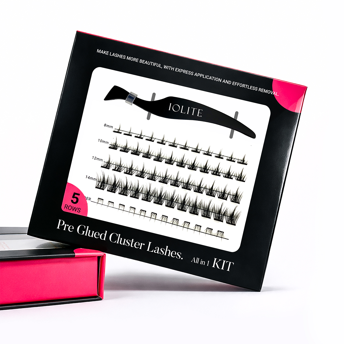 Iolite Express DIY Lash Cluster Kit – Pre-Glued Natural Wispy Lashes (Black) | Self-Adhesive Russian Lash Extensions | Travel Pack, Salon-Quality, Reusable, Muslim-Friendly BPDD23