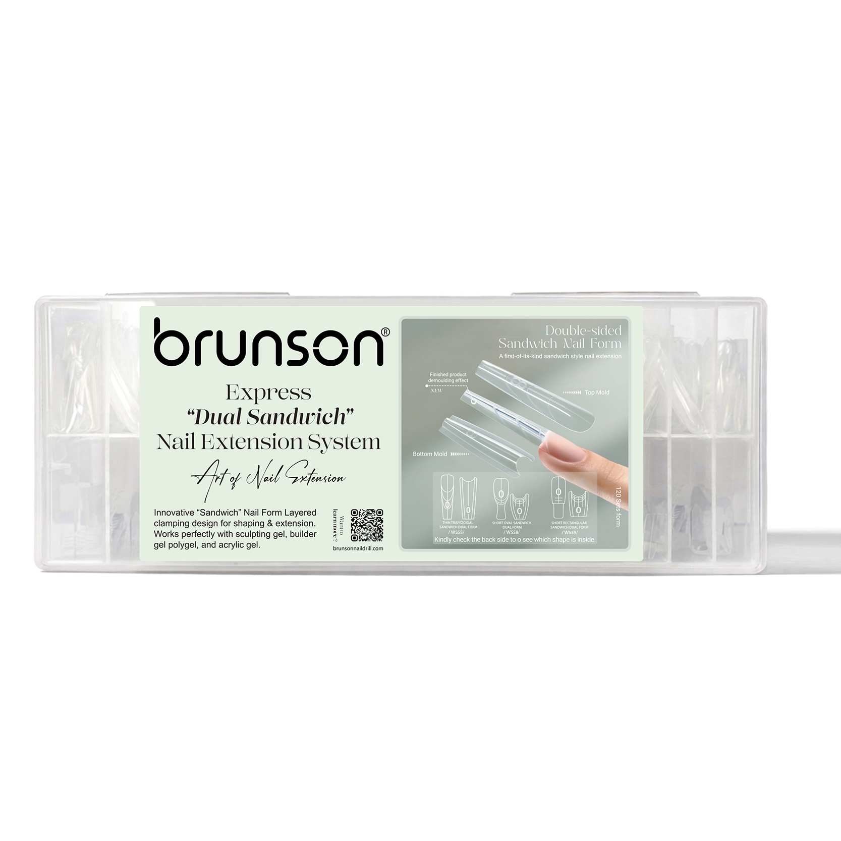 Brunson Express Dual Sandwich Nail Extension System – 120 Sets - (No More Polishing. Just Perfect Extensions) - Professional Dual Nail Forms for Builder Gel, Polygel & Acrylic Gel | Reusable Layered Clamping Tips W559
