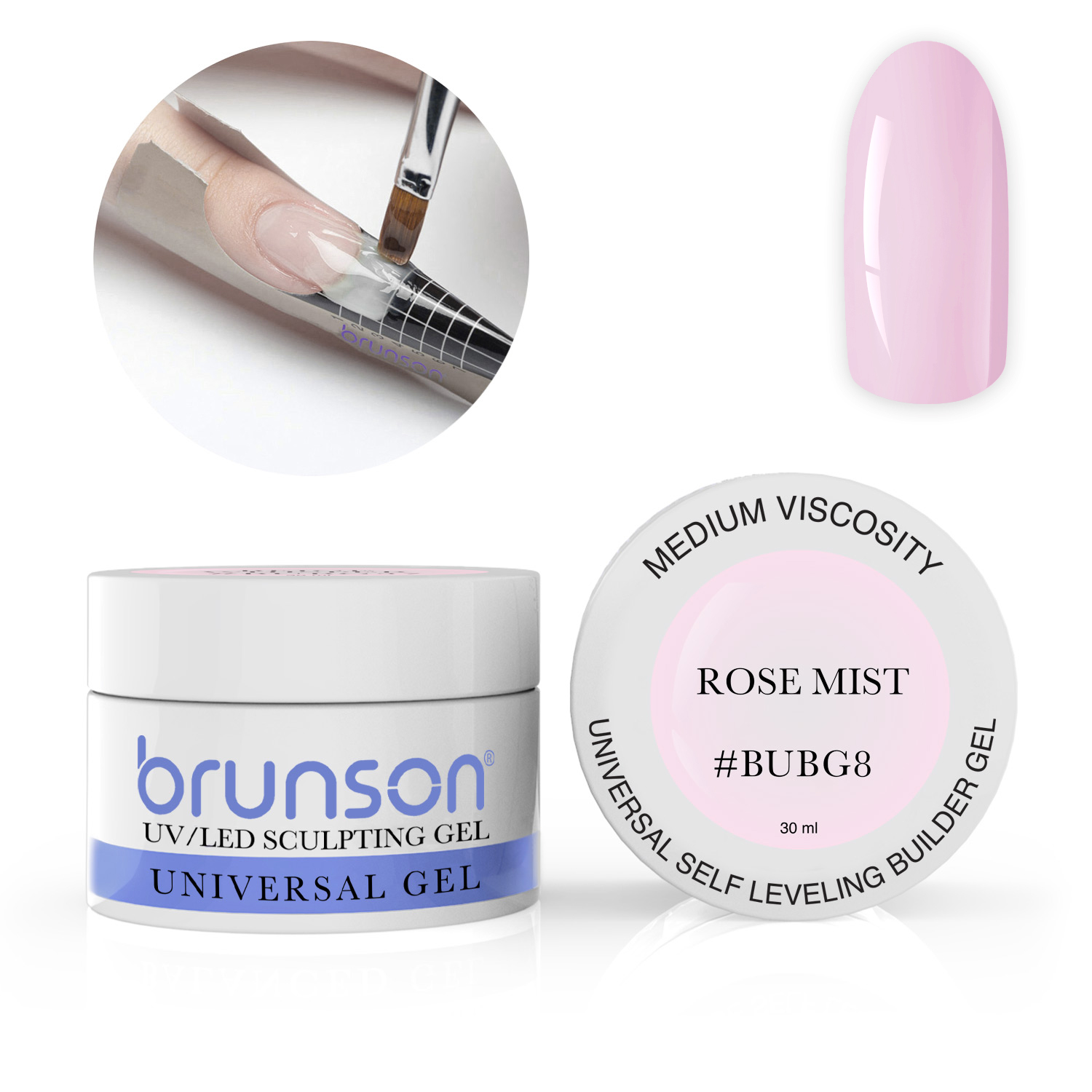 Brunson Universal Sculpting Gel (ROSE MIST) 30ml– Professional Builder Gel for Nail Extensions, Overlays, and 3D Nail Art | UV/LED Self-Leveling Builder Gel for Long-Lasting, High-Gloss Nails BUBG8