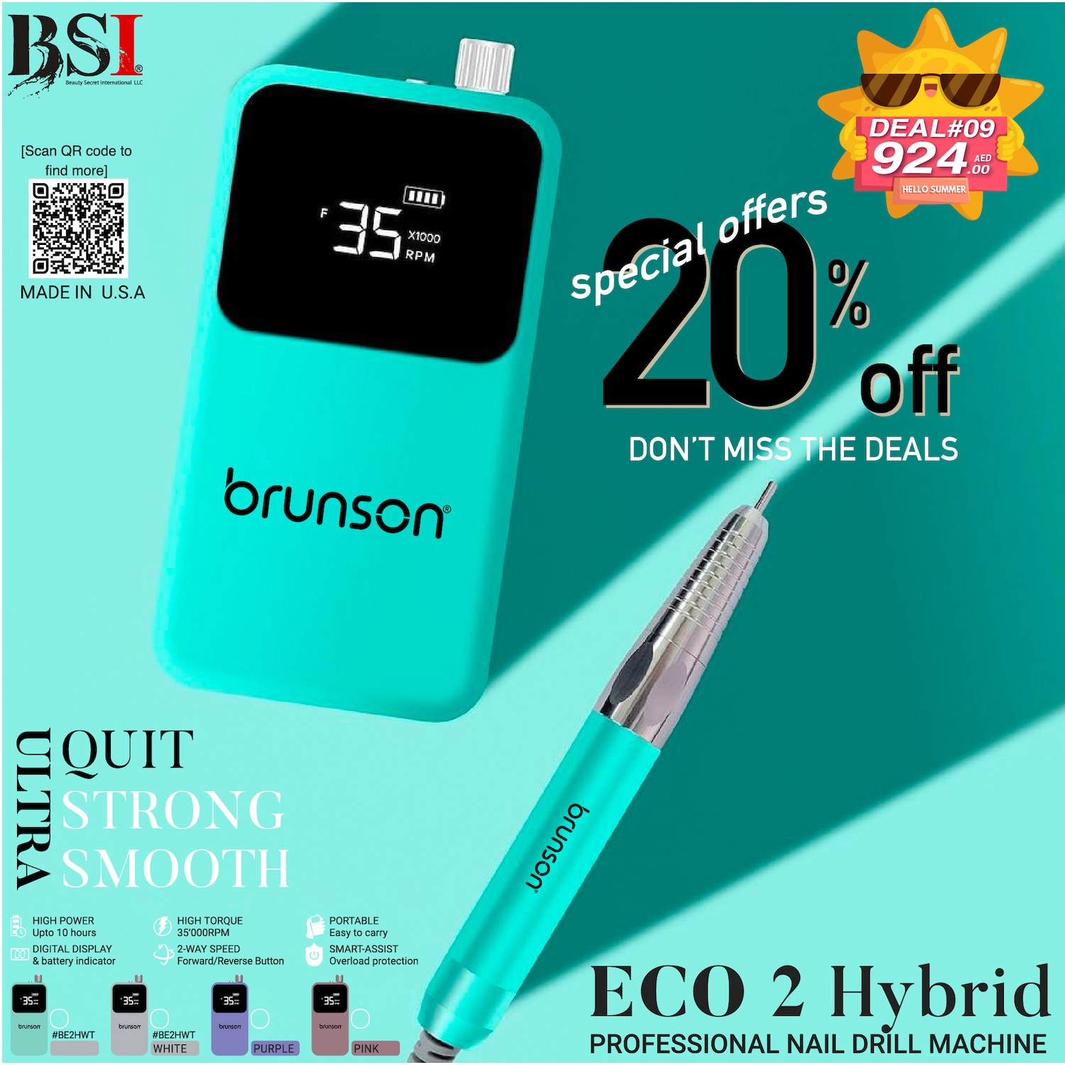 Deal 09: 20% OFF Brunson Hybrid Eco 2 Nail Drill Machine – Powerful & Portable