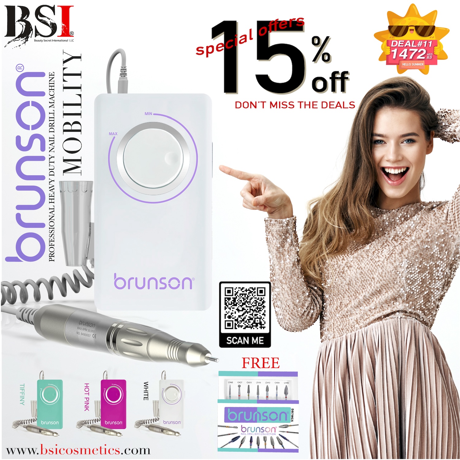 Deal 11: 15% OFF Brunson Nail Drill Machine – Mobility + 1-Year Warranty + Free Drill Bits