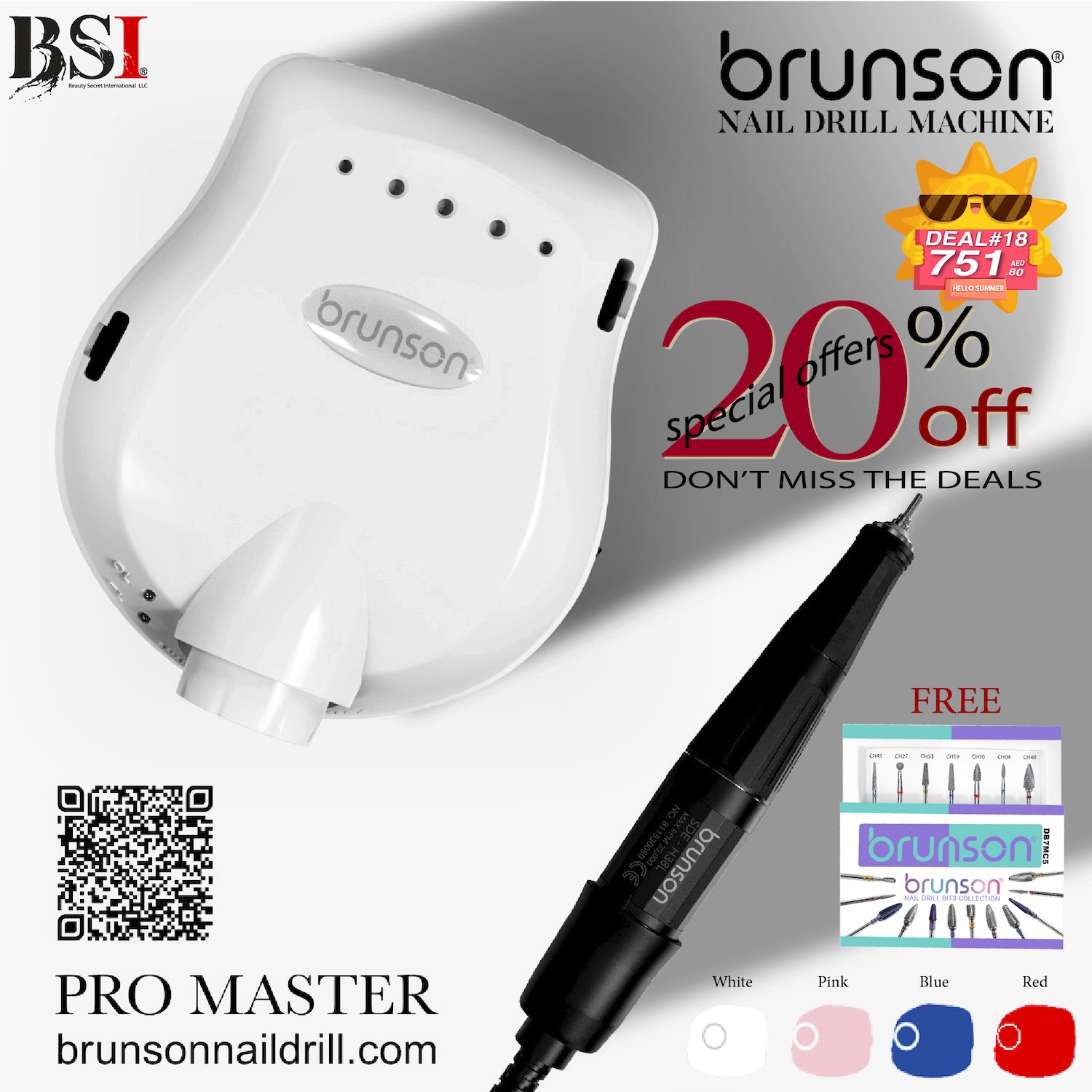Deal 18: 20% OFF Brunson Pro Master Nail Drill Machine + Free Drill Bits Set