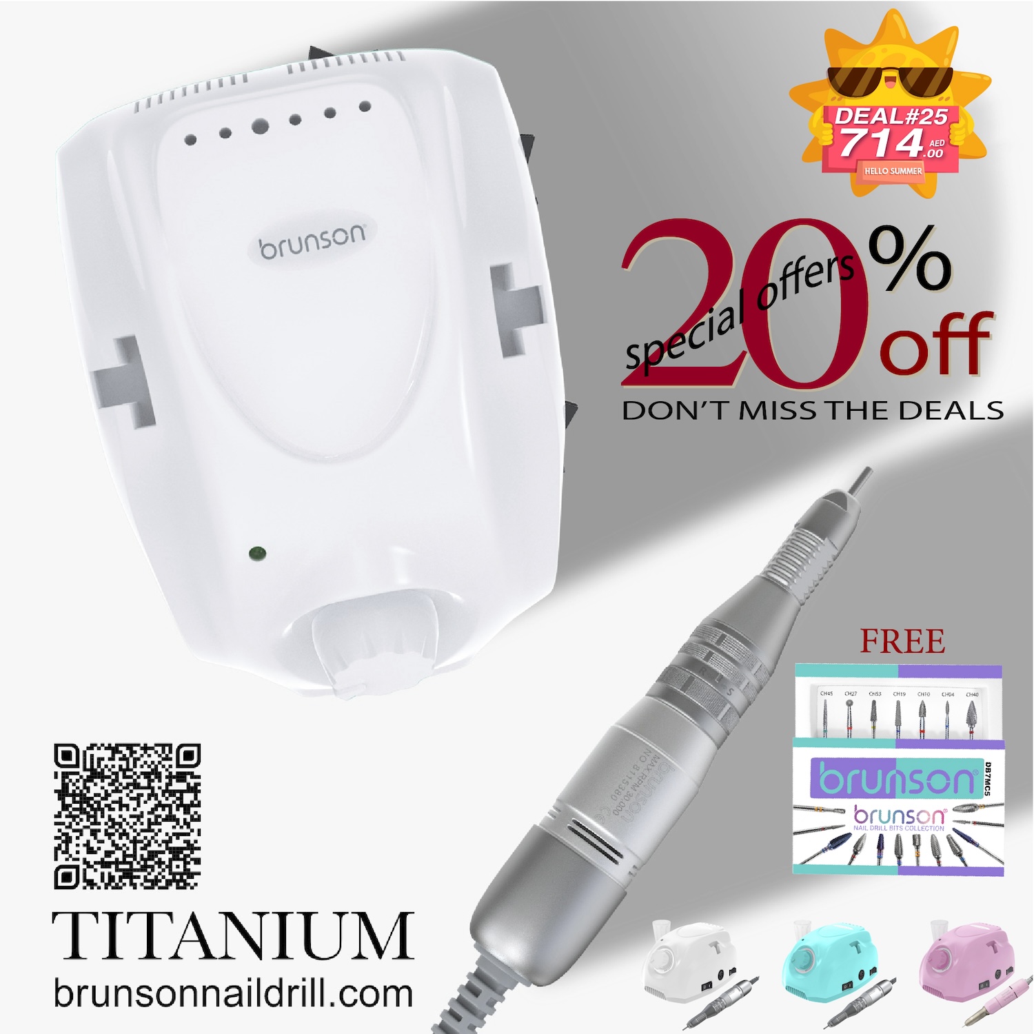 Deal 25: 20% OFF Brunson Titanium Nail Drill Machine + 1-Year Warranty & Free Drill Bit Set