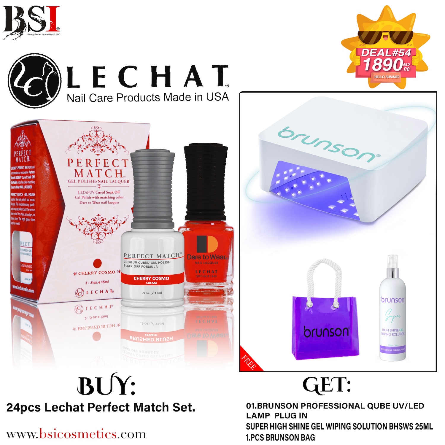 Deal 54: Buy 24pcs Lechat Gel Polish & Get FREE Brunson UV/LED Lamp Plugin + High Shine Wiping Solution