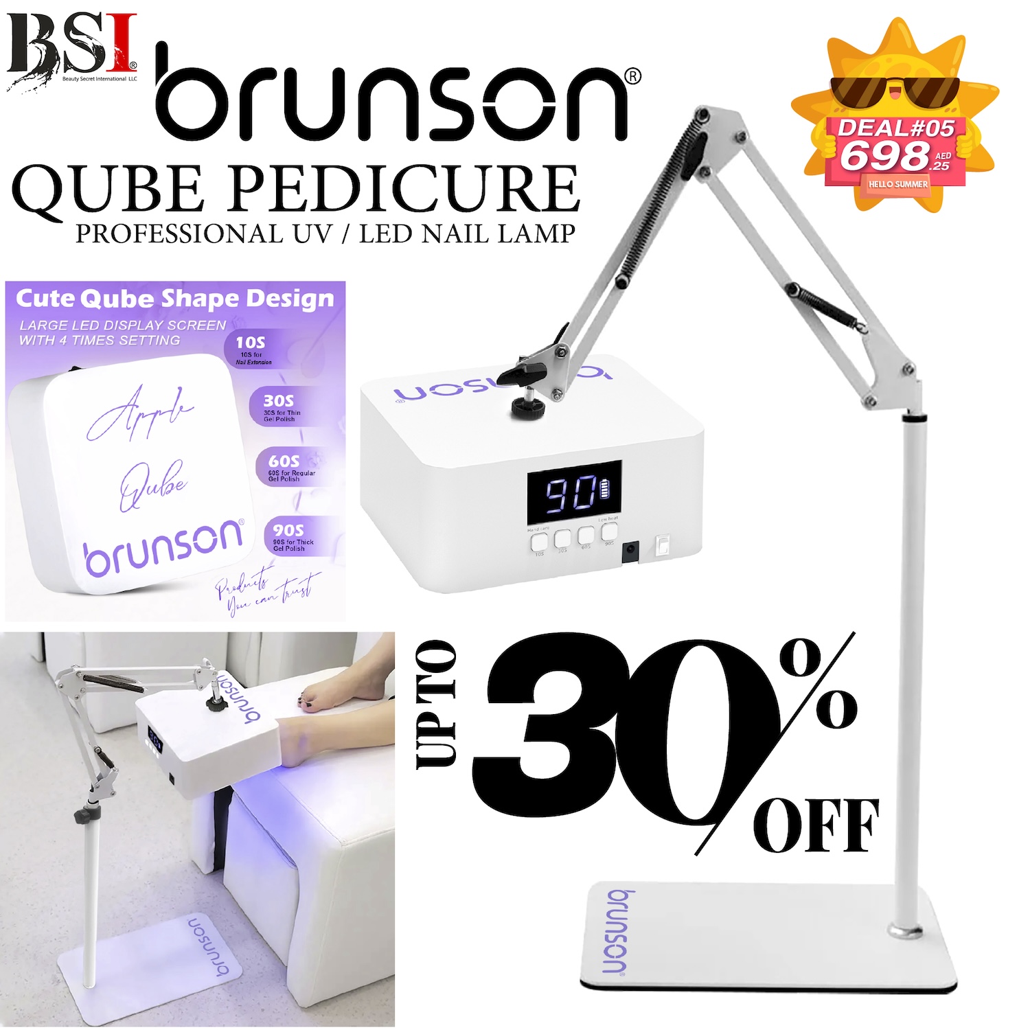 Deal 05: Up to 30% OFF Brunson Pedicure UV/LED Lamp (Qube) with Stand + 1-Year Warranty