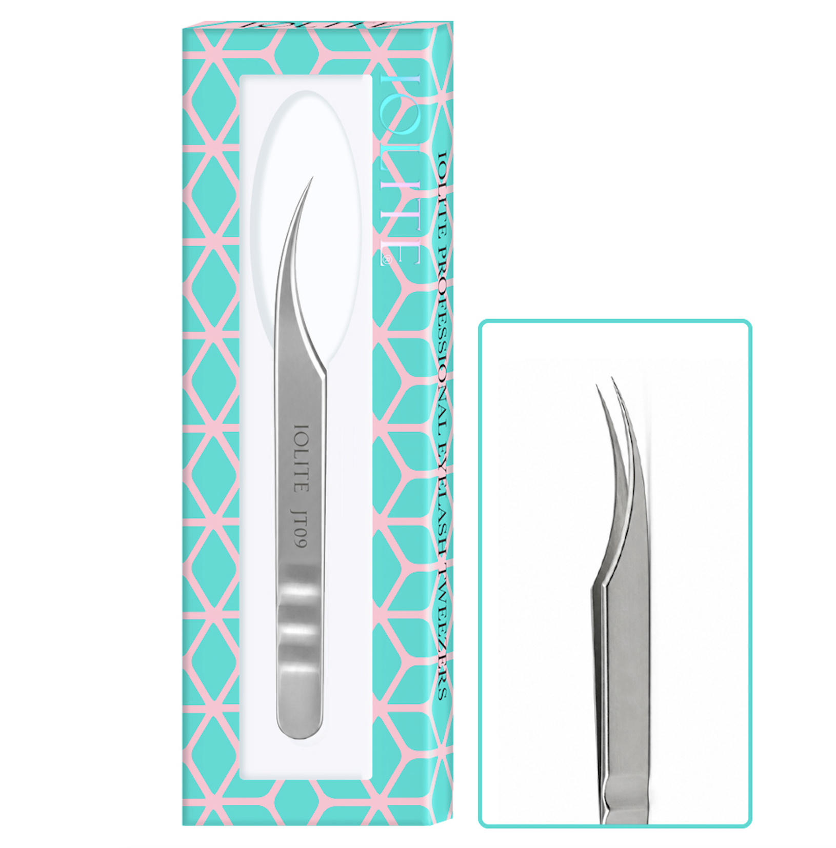 Iolite Professional Eyelash Tweezers – Needle Tip J-Curve Precision Isolation Tweezer for Lash Extensions JT09