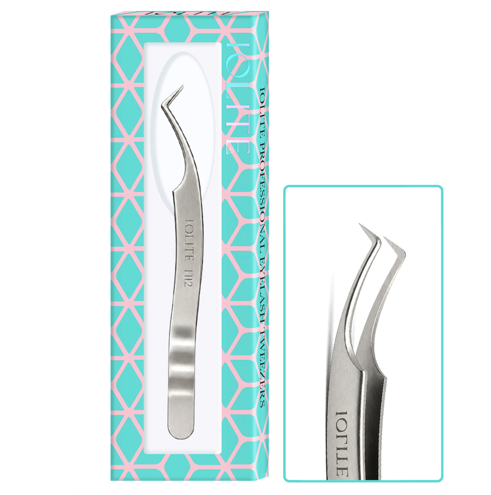 Iolite JT12 Professional Eyelash Extension Tweezers – Fine Pointed Tip Swan Neck Elbow Design Deep Access Isolation Tweezer for Lash Extensions & Salon Use JT12