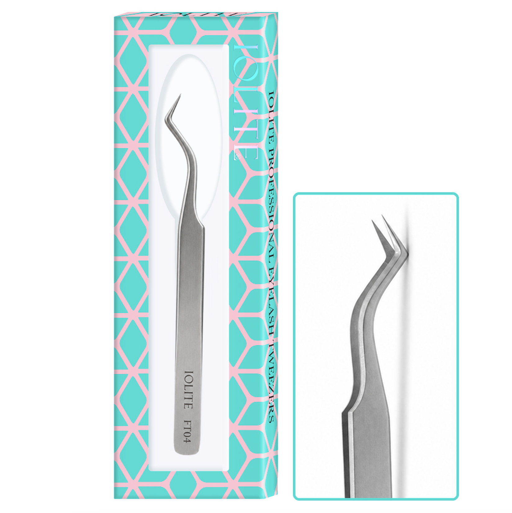 Iolite FT04 Professional Eyelash Tweezers – Fiber Tip & S-Curved Tip Dual Function Lash Extension Tool for Classic & Volume Lashes