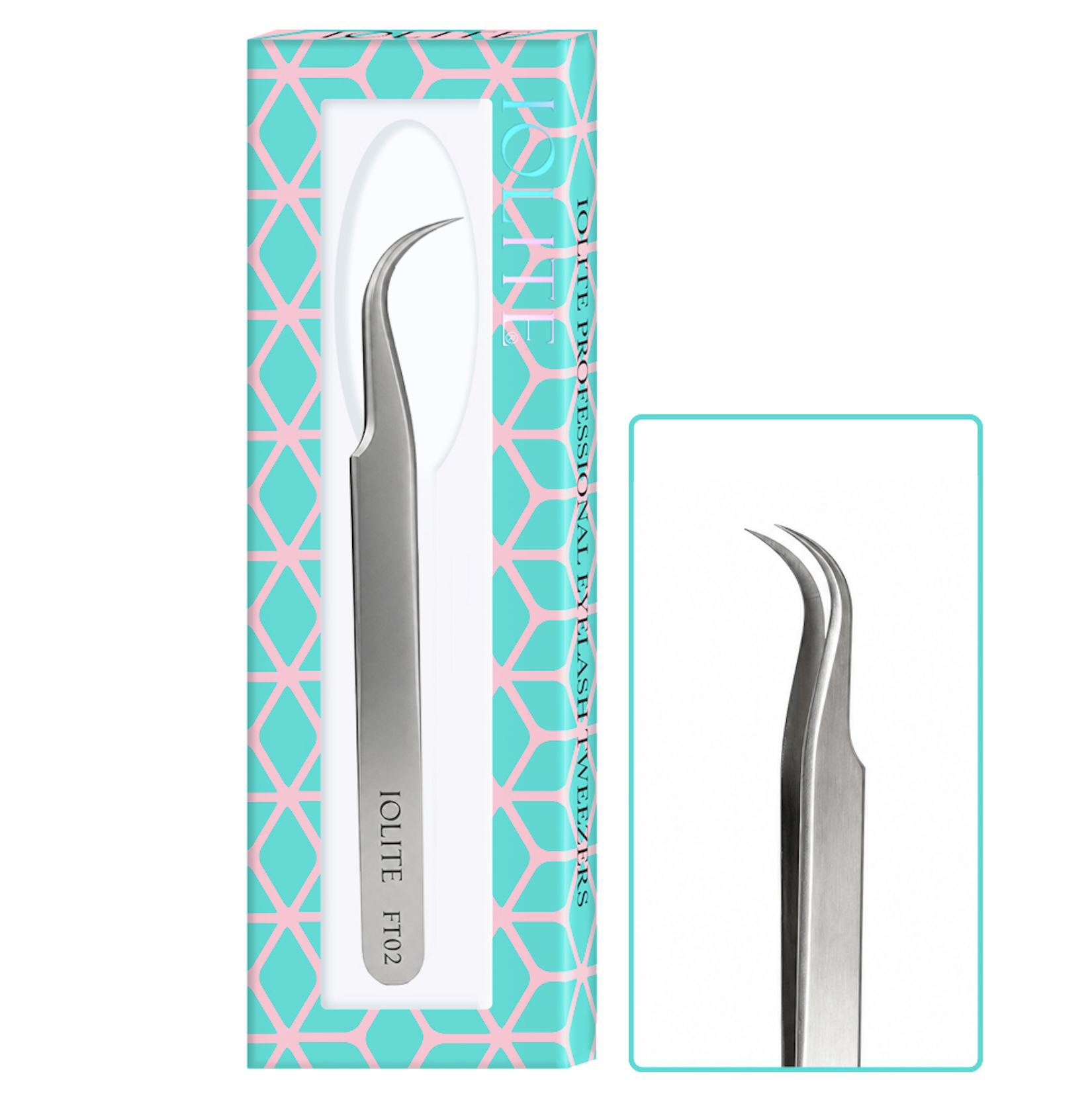 Iolite FT02 Professional Eyelash Tweezers – Fiber Tip & Curved Tip Lash Extension Tool for Classic & Volume Lash Sets
