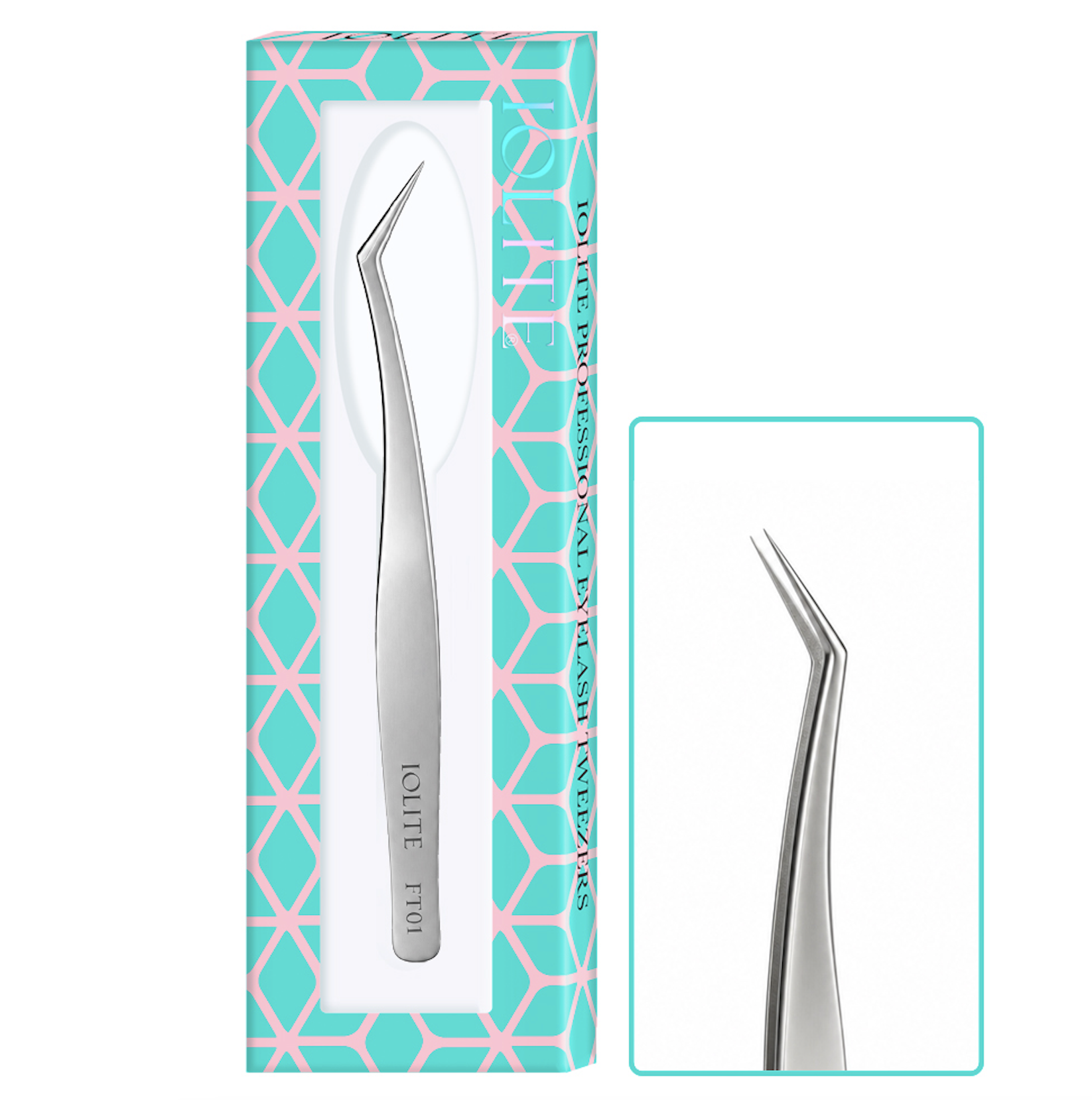 Iolite  Professional Eyelash Tweezers – Fiber Tip & Elbow Angled Tip Lash Extension Tool for Classic & Volume Lash Tweezer FT01