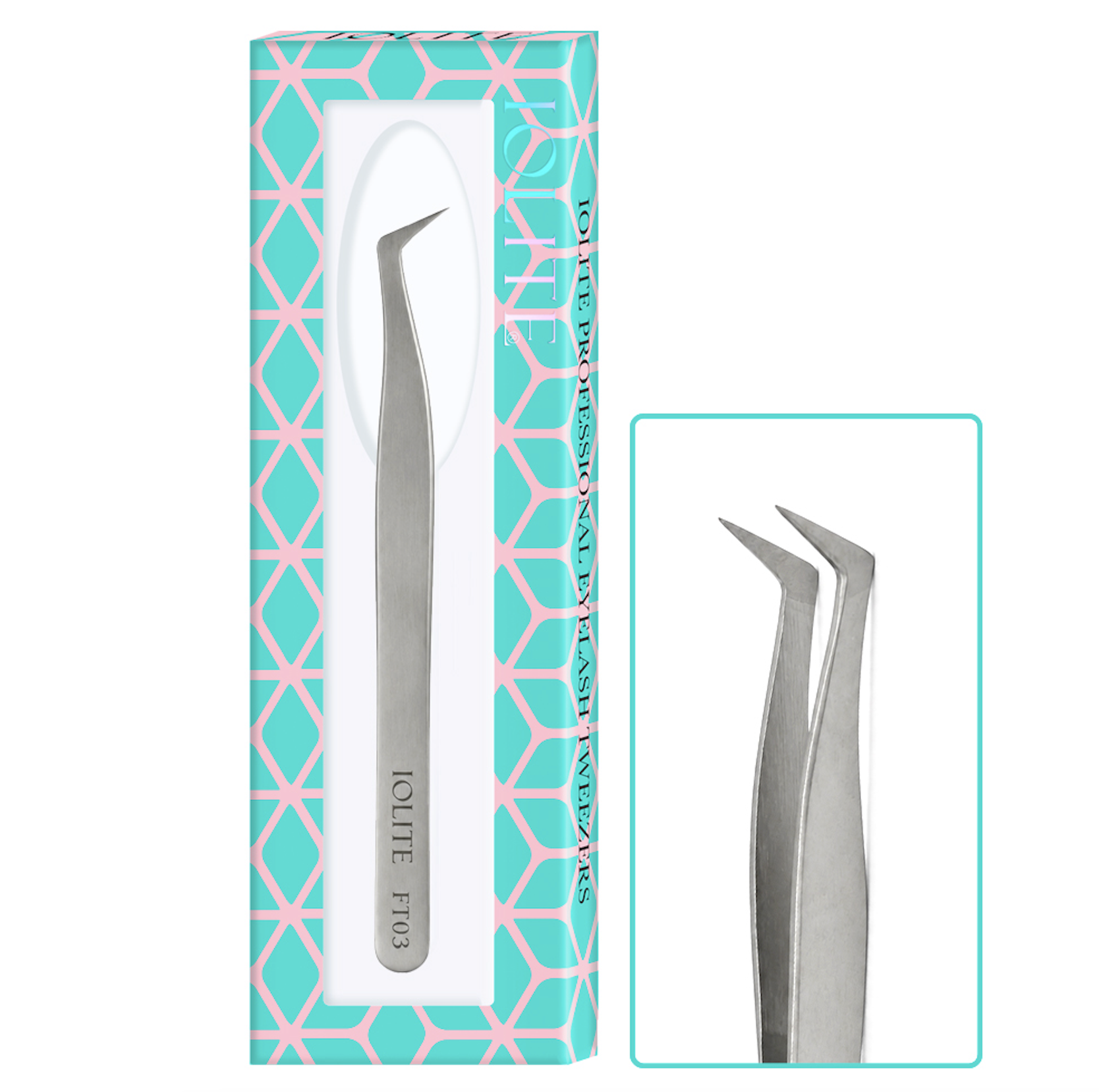 Iolite Professional Eyelash Tweezers – Fiber Tip & Boot Tip Lash Extension Tool for Classic & Volume Lash Sets FT03