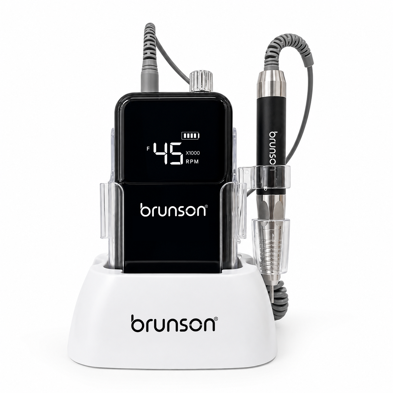 Portable Nail Drill Machine | Brunson Eco 2 Hybrid Nail Drill Machine 45,000RPM with Rechargeable Battery, Professional Cordless Electric Nail File, Digital Display, Low Vibration Motor, Manicure Pedicure Kit & Nail Bits BE2HPB